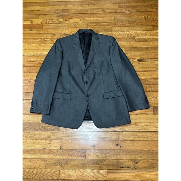 Van Heusen Mens Blazer Jacket Size 44R Gray Herringbone 2 Button Sport Coat - Picture 1 of 6